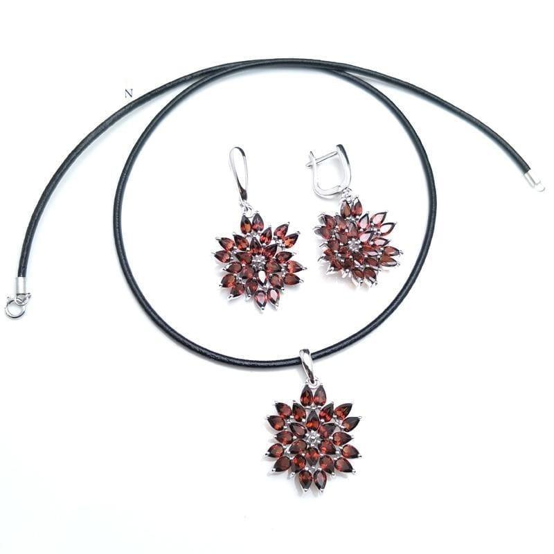 Red Mozambique Garnet Pendant Earrings Gemstone Jewelry Set