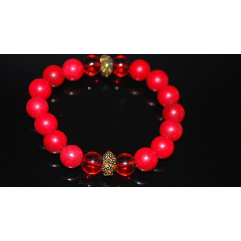 Red Turquoise bead with yellow and  gold rhinestone beaded women's bracelets