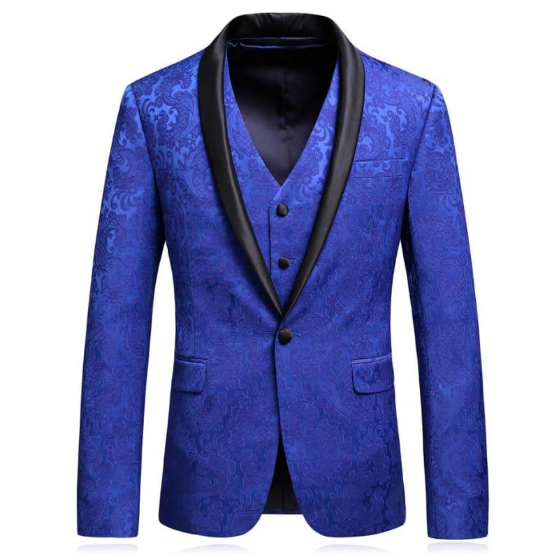 TeresaCollections - Royal Blue Jacquard Men’s Formal Tuxedo Suits