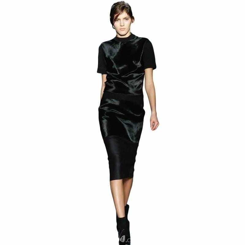 Runway Short Sleeve High Neck  Bodycon Skirt Set