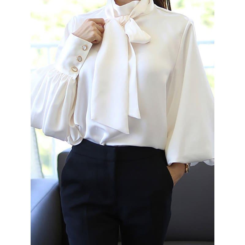 Satin Lantern Sleeve Women Lace up Blouse