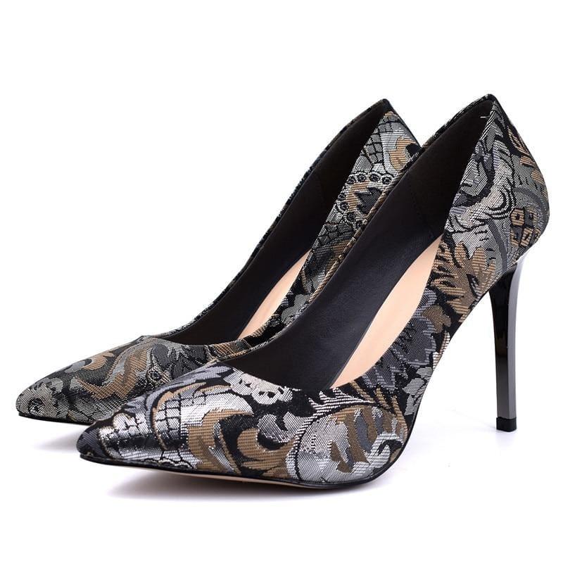 Satin Slip On Pointed Toe Pump Flower Print Pumps