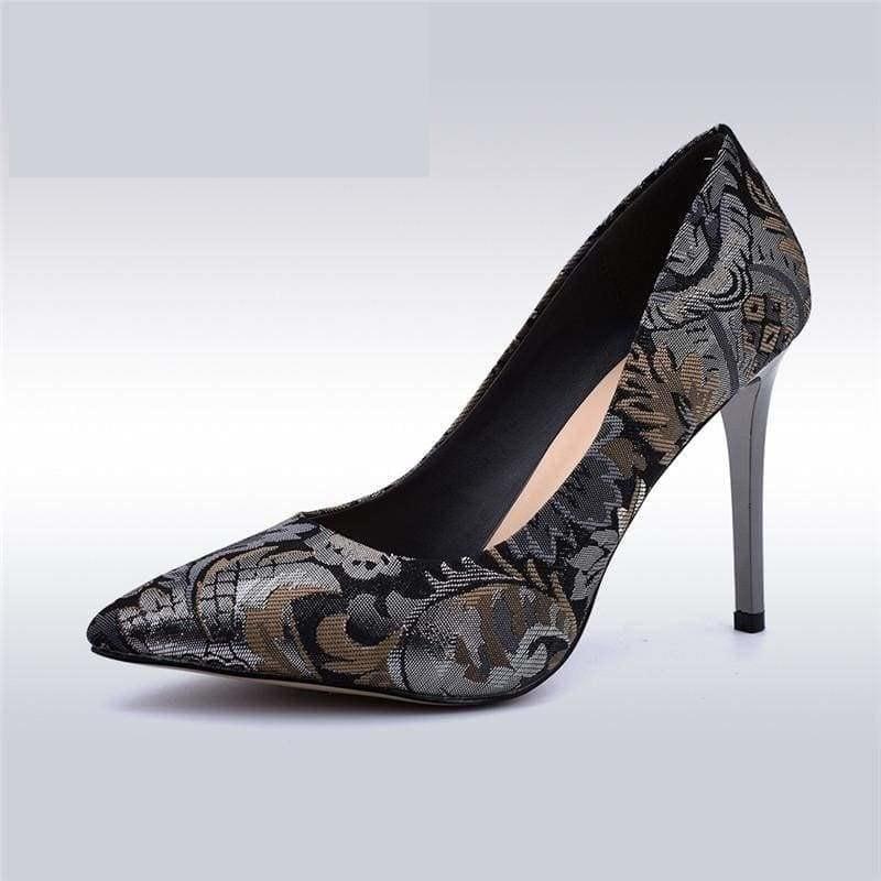 Satin Slip On Pointed Toe Pump Flower Print Pumps