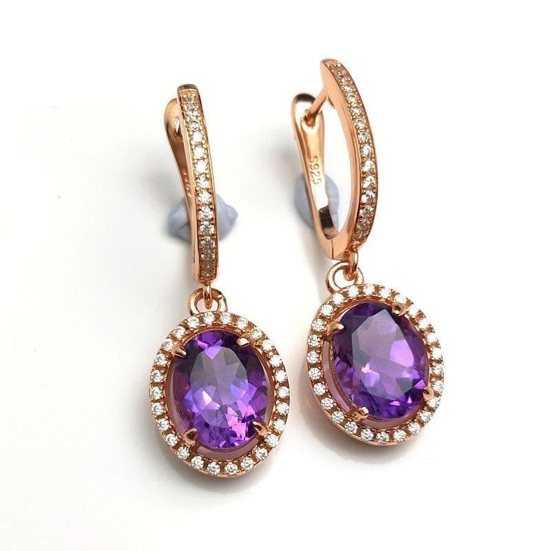 Simple Classic  Amethyst Gemstone Necklace Ring Earring  Jewelry Set