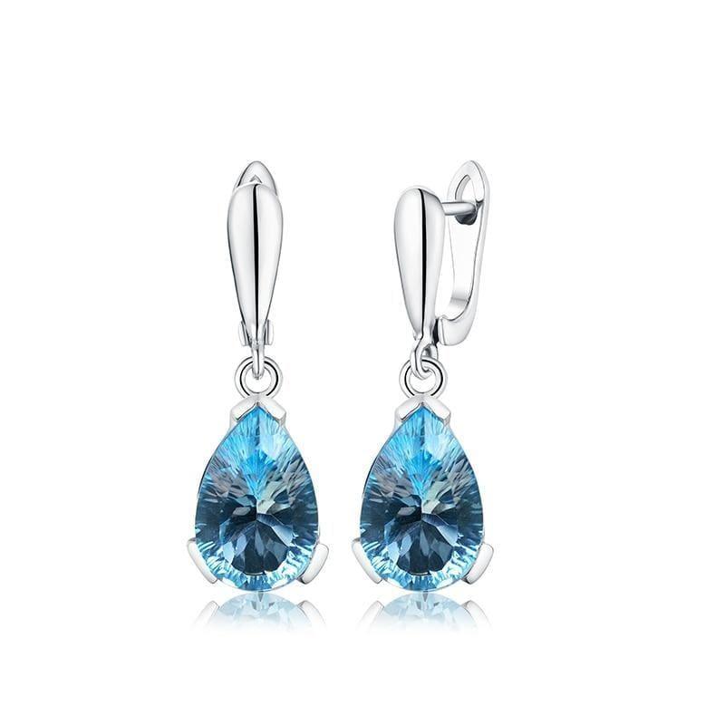 Sky Blue Topaz Concave Cut 13ct Water Drop Clasp 925 Sterling Silver Earrings