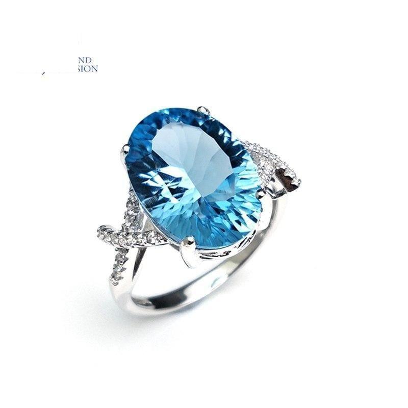 Sky Blue Topaz Oval 10*14mm Concave Cut  Simple Gemstone Ring