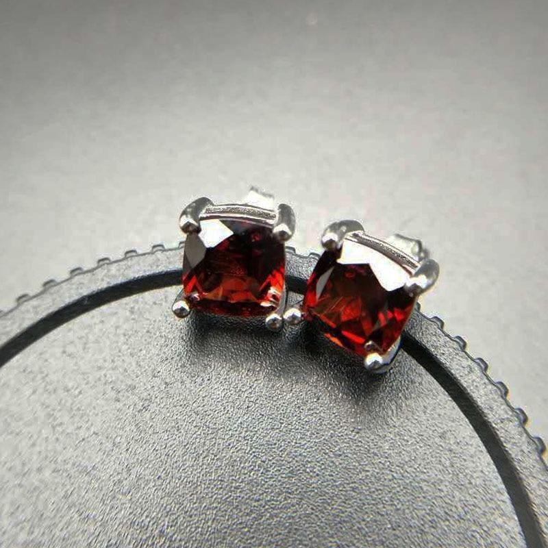 Square Shaped Red Garnet in 925 Sterling Silver Gemstone Earrings