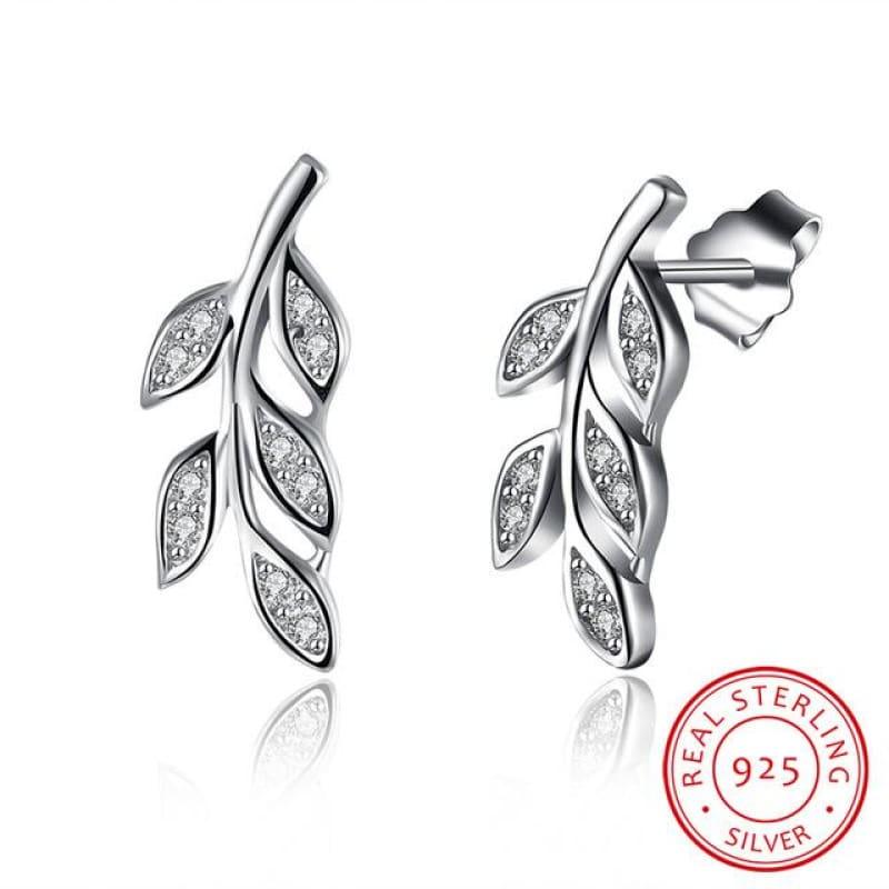 Sterling Silver Cubic Zirconia Leaf Stud Earring