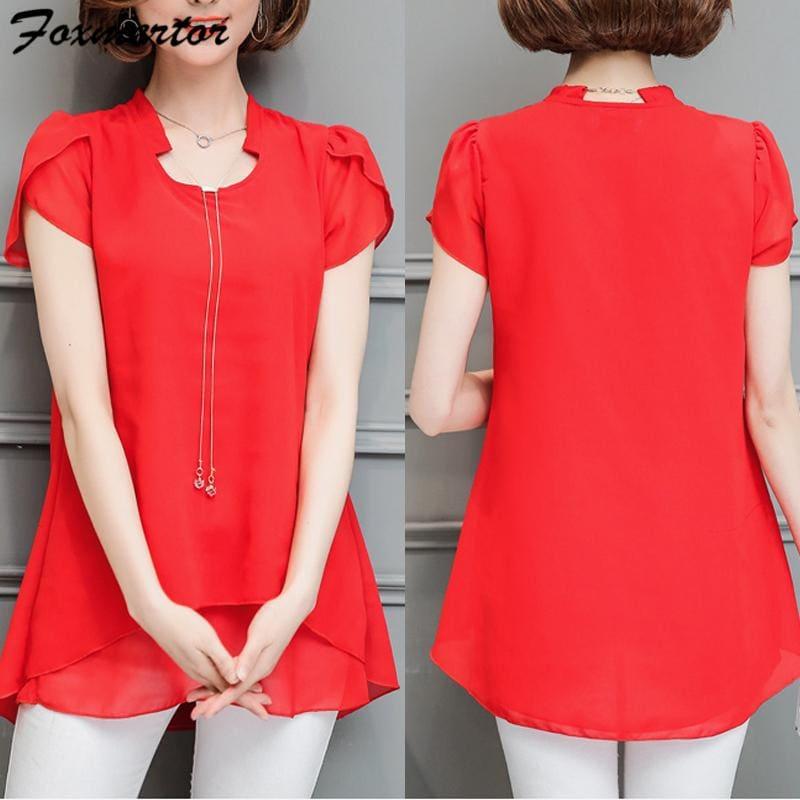 Summer Women Chiffon  V-Neck Blouse Short Sleeve Top