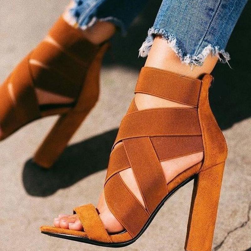 Tan Gladiator High Heels Strap Sandals