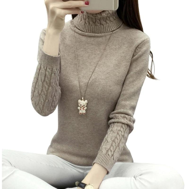 Thick Warm Turtleneck  Pullover Knit Long Sleeve Cashmere Sweater