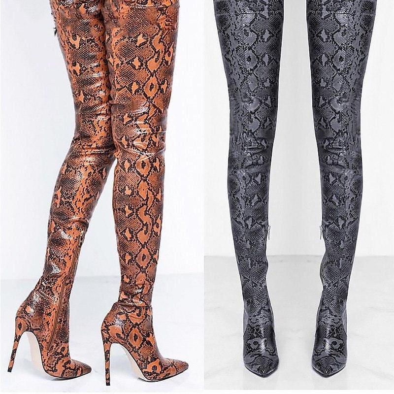 Thigh High Over the Knee Snakeskin Pointed Toe Boots