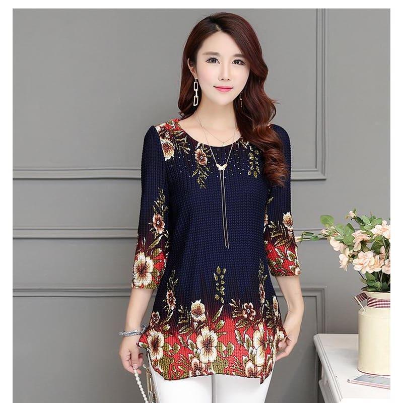 Three Quarter Slim Chiffon Casual Printed Blouse