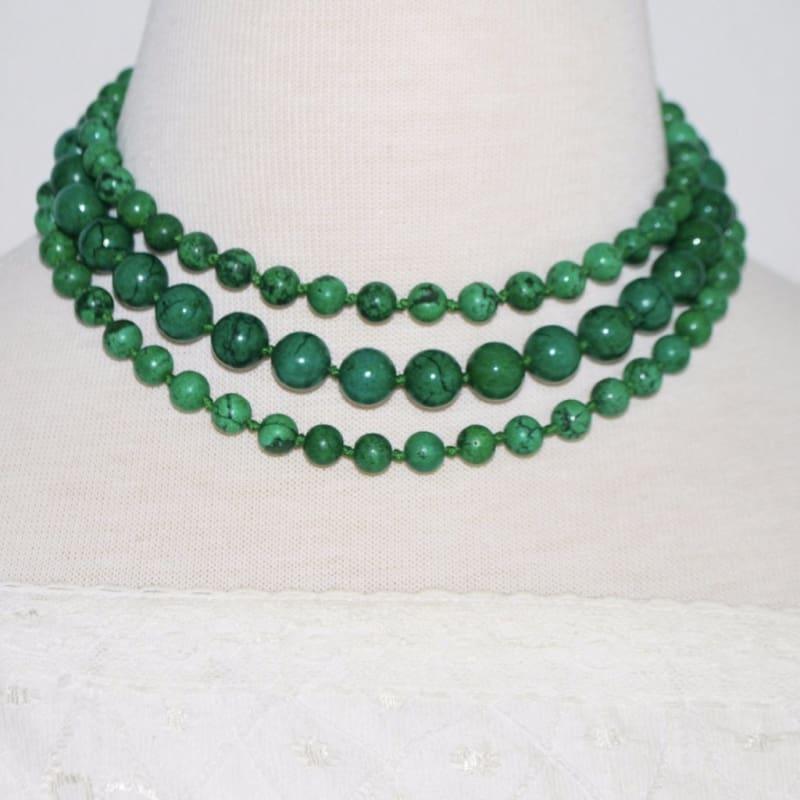 Three Strands Green Turquoise Women's Beaded Necklace