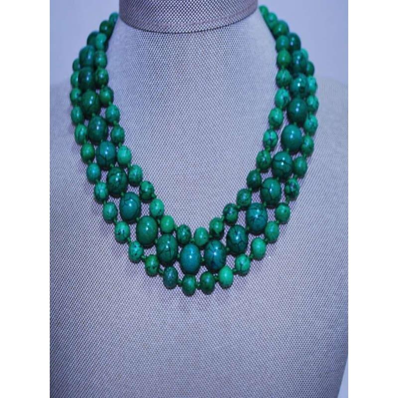 Three Strands Green Turquoise Women's Beaded Necklace