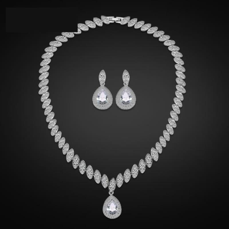 Trendy Water Drop Cubic Zirconia Crystal Bridal Wedding Jewelry Set