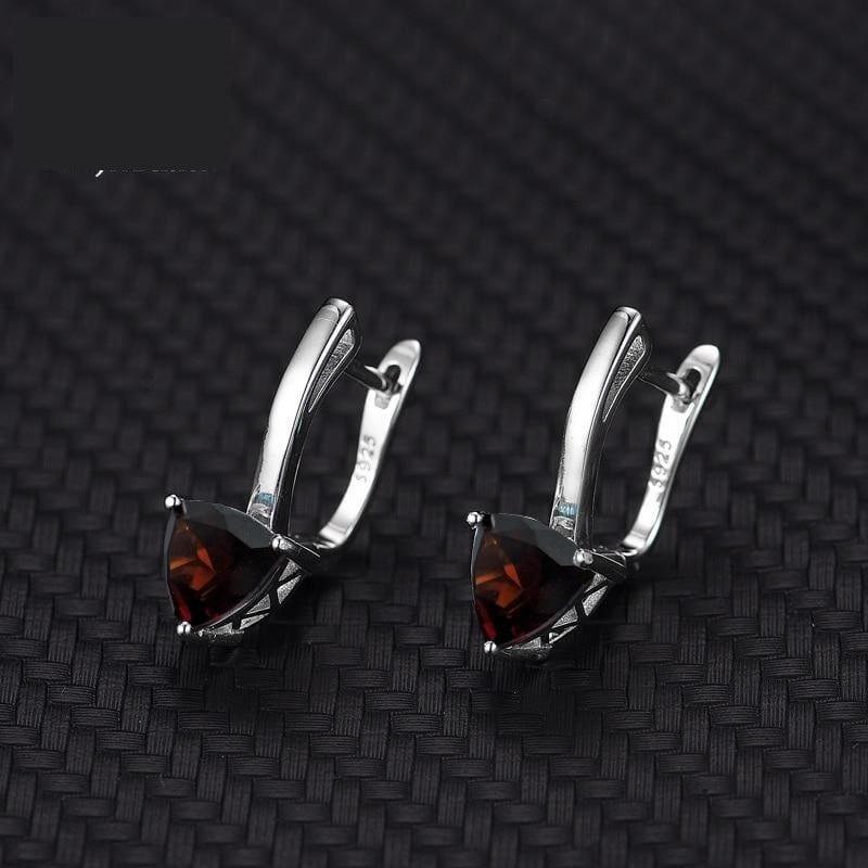 Triangle Shape Natural Garnet 7.0mm Gemstone 925 Sterling Silver Earrings