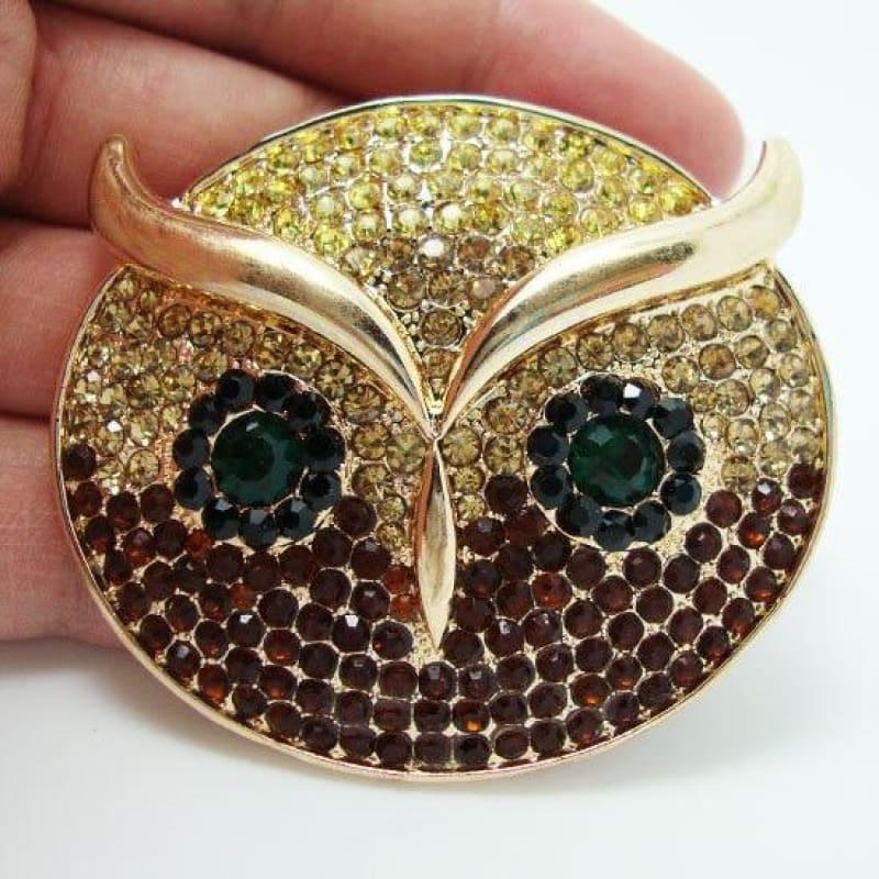 TTjewelry Classic Brown Owl Bird Gold Tone Brooch Pin Pendant Jewelry Crystal Rhinestones