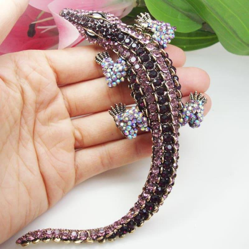 TTjewelry High Quality Fashion Luxury Crocodile Animal Purple Rhinestone Crystal Pendant Brooch Pin