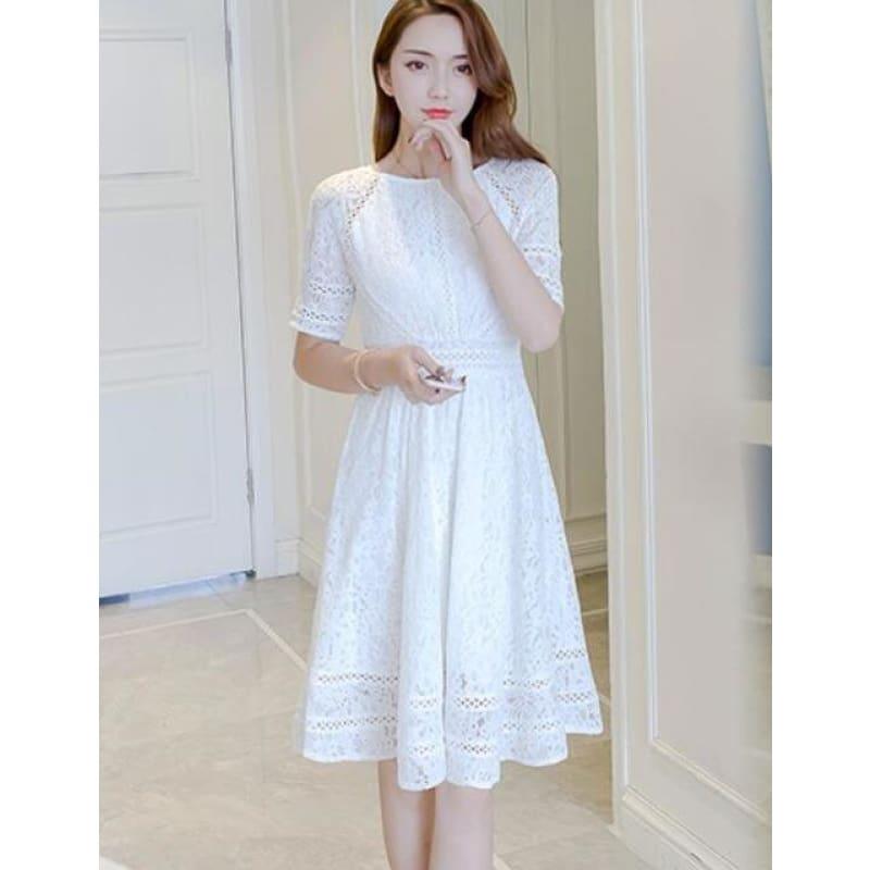 Tunic Flora  Cotton Hollow Embroidery Short Sleeve Midi Dress