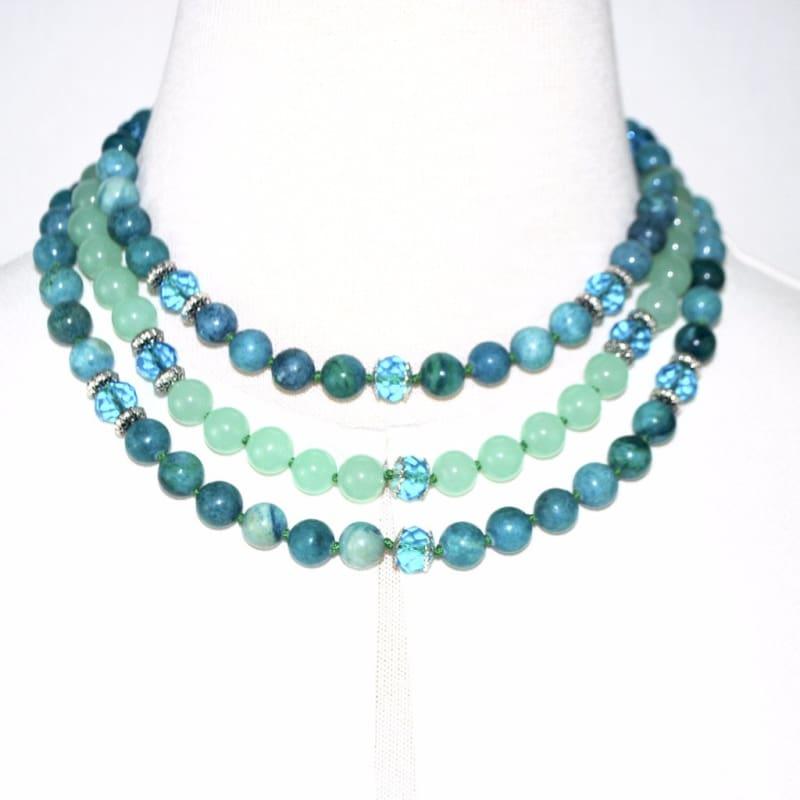 Unique Crazy LaceGreen Jade Three Strands Necklace