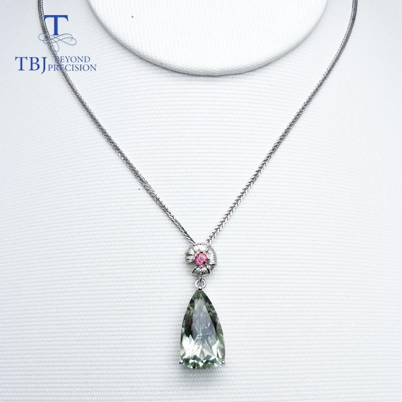 Unique Green Amethyst and Tourmaline 925 Silver Pendant and Earring Jewelry set