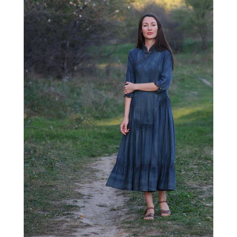 womens denim maxi dress