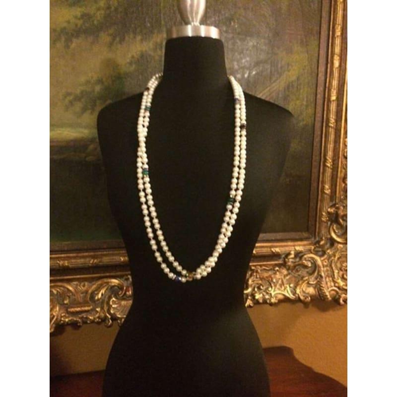 White Glass Pearl Rope Necklace