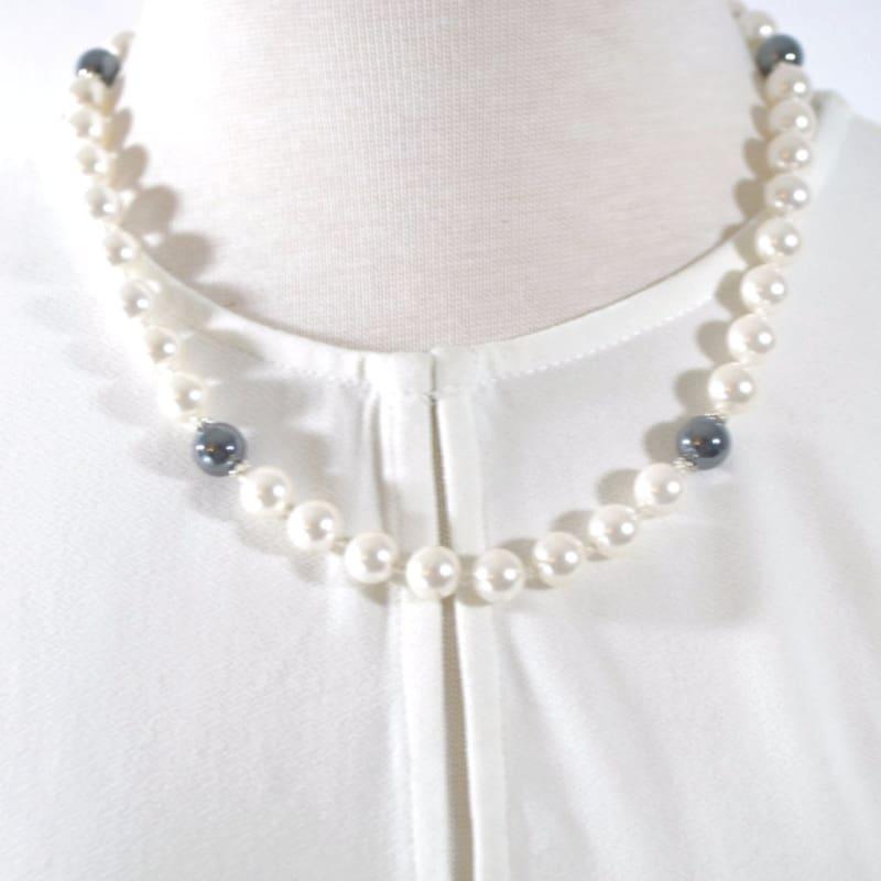 White Shell Bead With Hematite Stone Ascent Necklace.