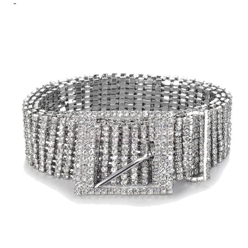 Wide Crystal Chain Rhinestone Waist Women's Belt