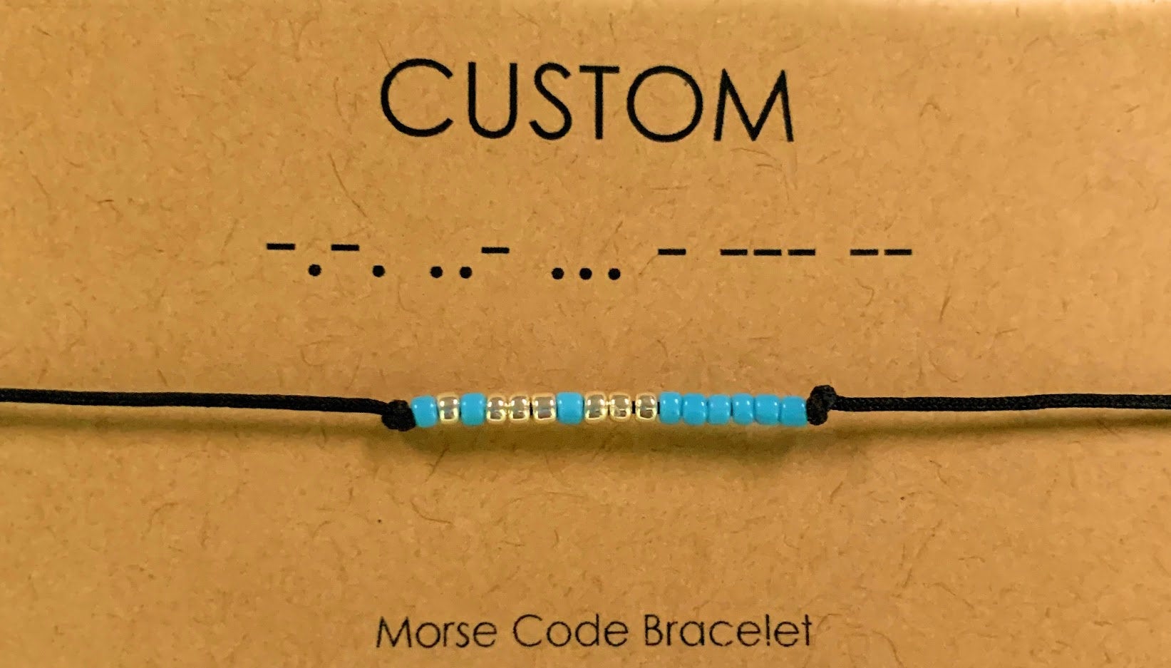Morse Code Personalized Beaded Bracelet Turqoise and Silver or G