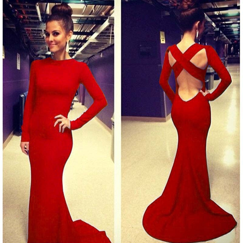 red long sleeve mermaid dress