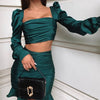 Solid Color Women'S Sexy Long-Sleeved High-Waist Two-Piece Suit