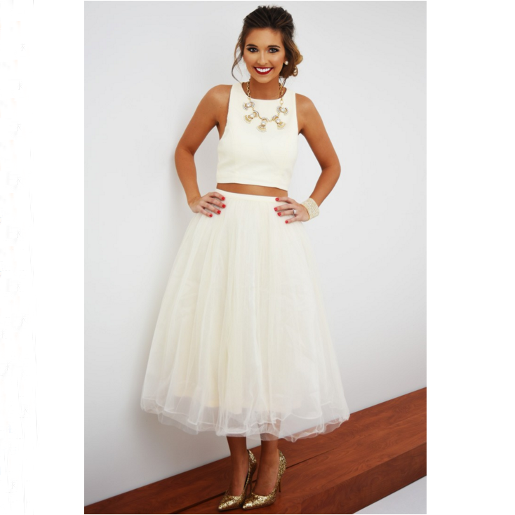 Fashion White Sleeveless Two Piece Dress Shodg