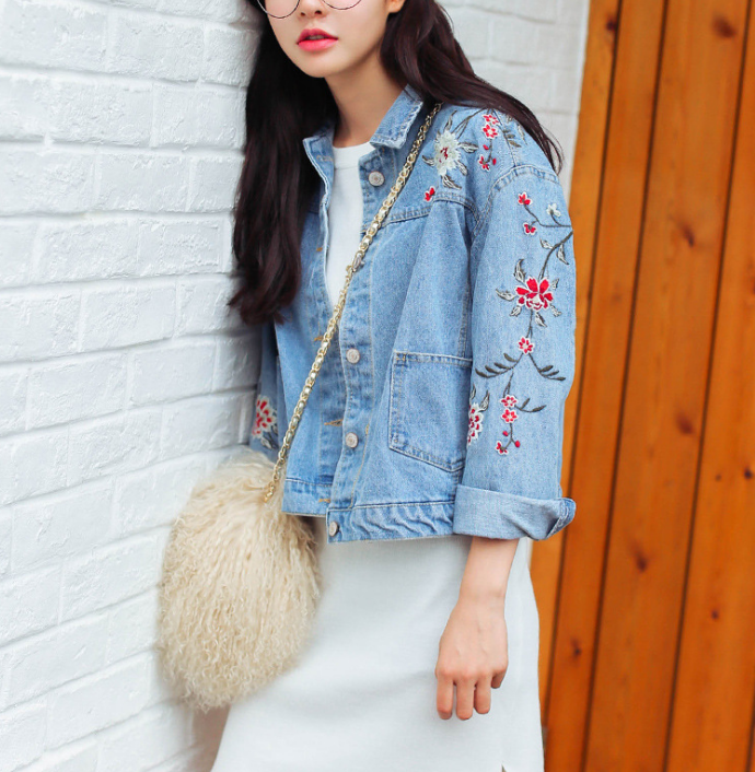 Flower embroidery Vintage Denim jacket – Shodg