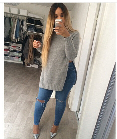 Loose round neck long-sleeved sweater – Shodg