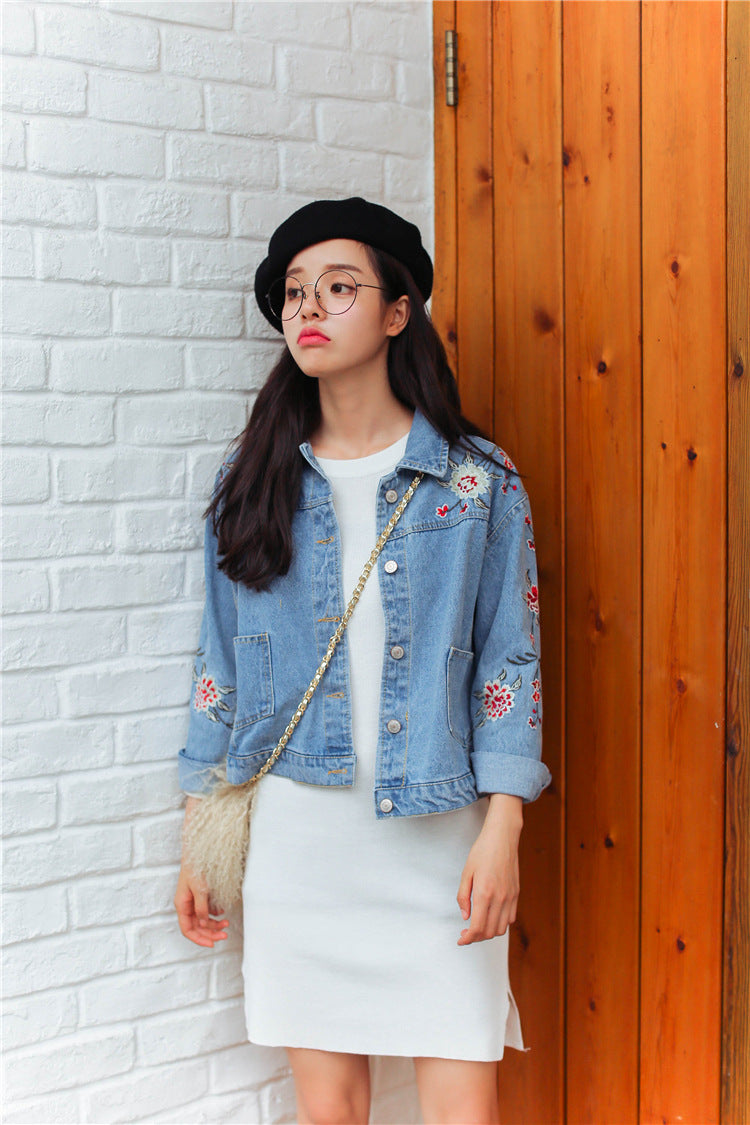 Flower embroidery Vintage Denim jacket – Shodg