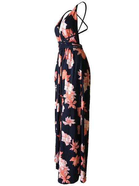 Backless Wrap Slit Maxi Floral Dress – Shodg