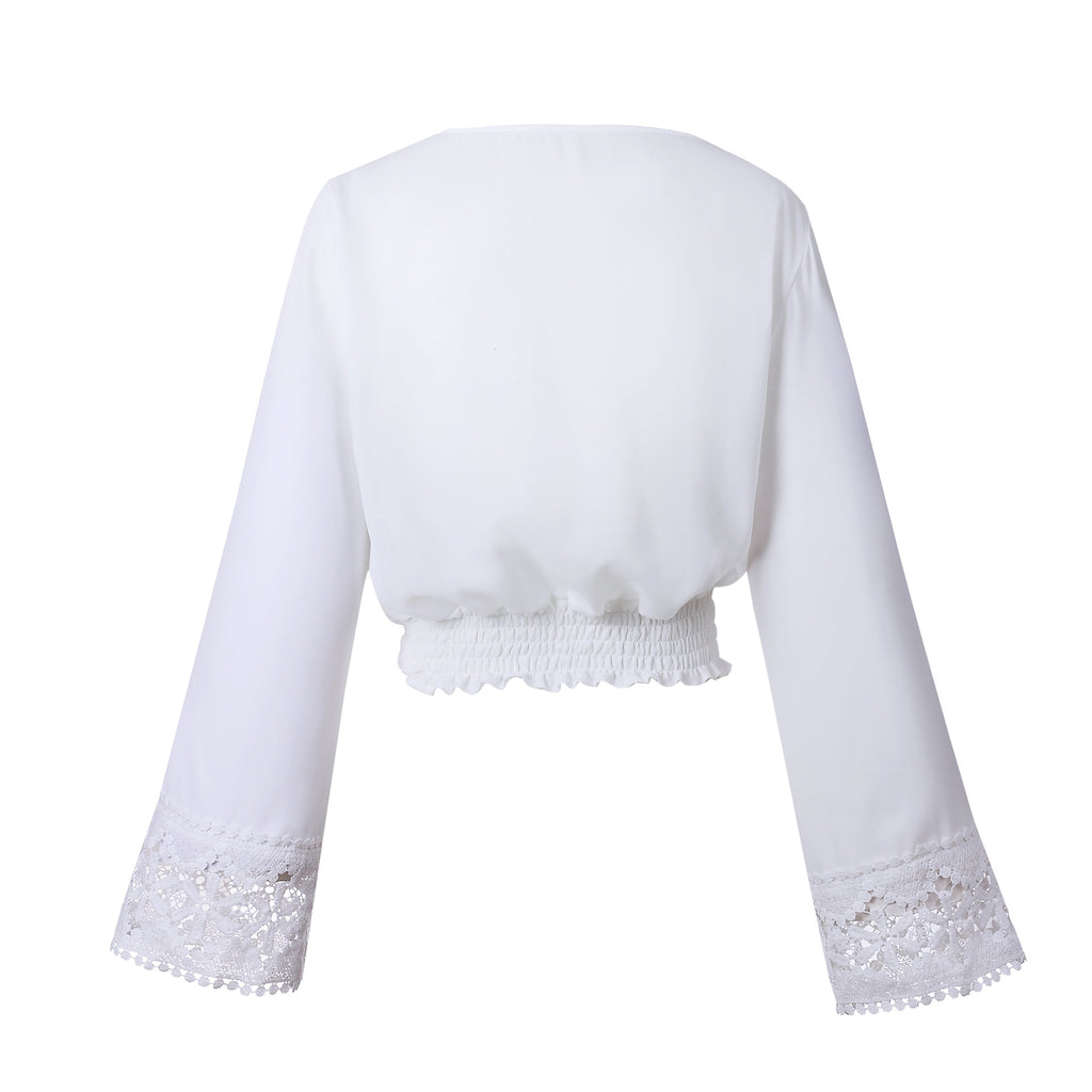 Stylish Sexy Long Sleeve Lace Patchwork V-neck Tops T-shirts – Shodg