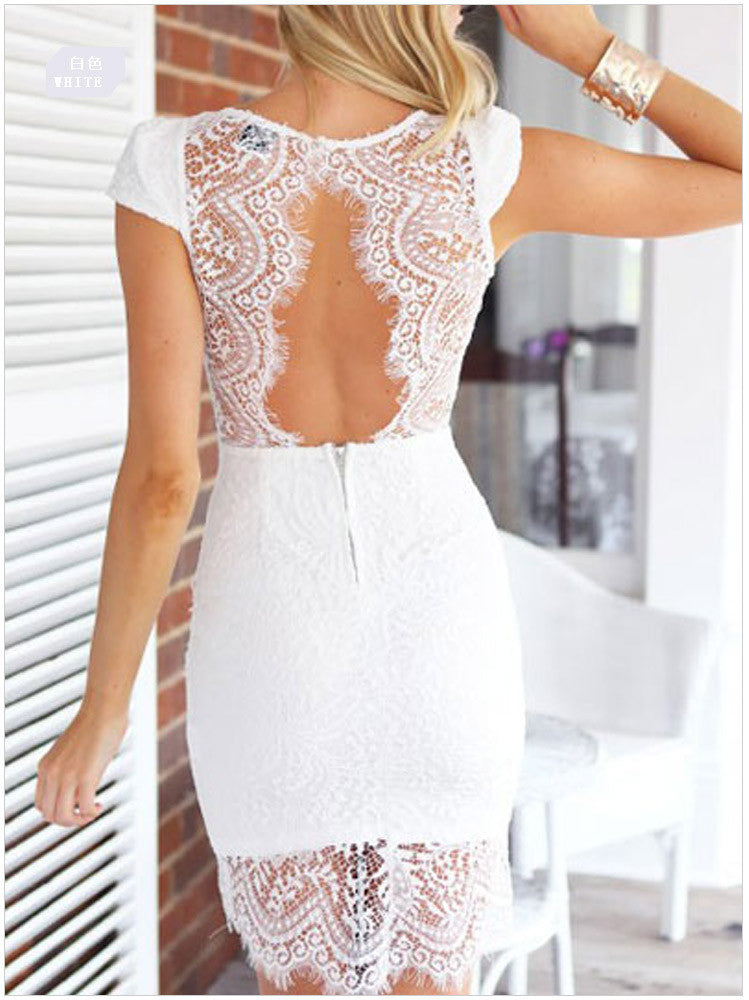 Sexy V-neck short sleeve lace dress – Shodg