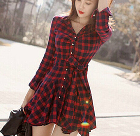 SLIM PLAID LONG-SLEEVED DRESS – Shodg