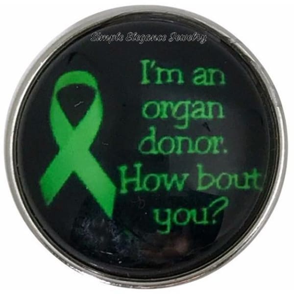 (1) Simple Elegance Jewelry I'm A Organ Donor Charm 20mm for Snap Jewelry