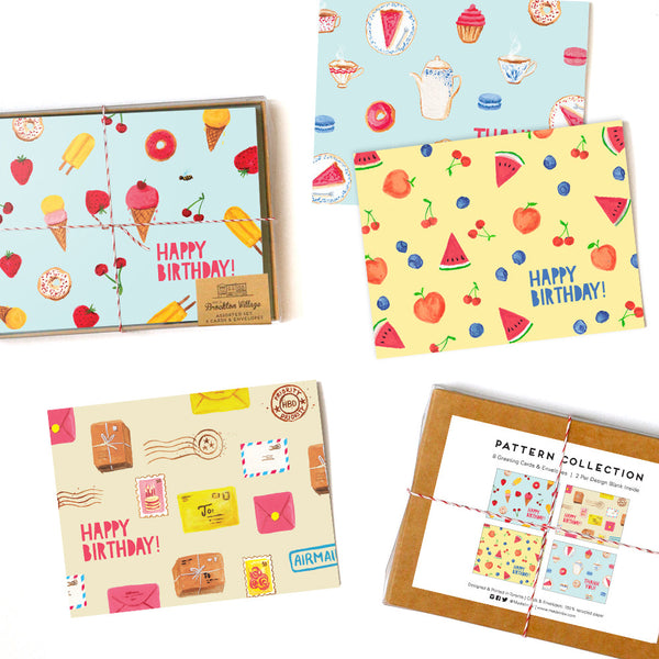 Assorted Box of 8 fun & bright pattern greeting cards