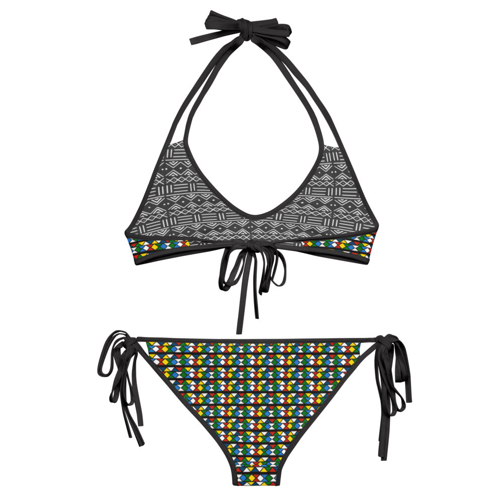 Zulu Beads and Mud Cloth Print Reversible Bikini - RuvaAfricWear