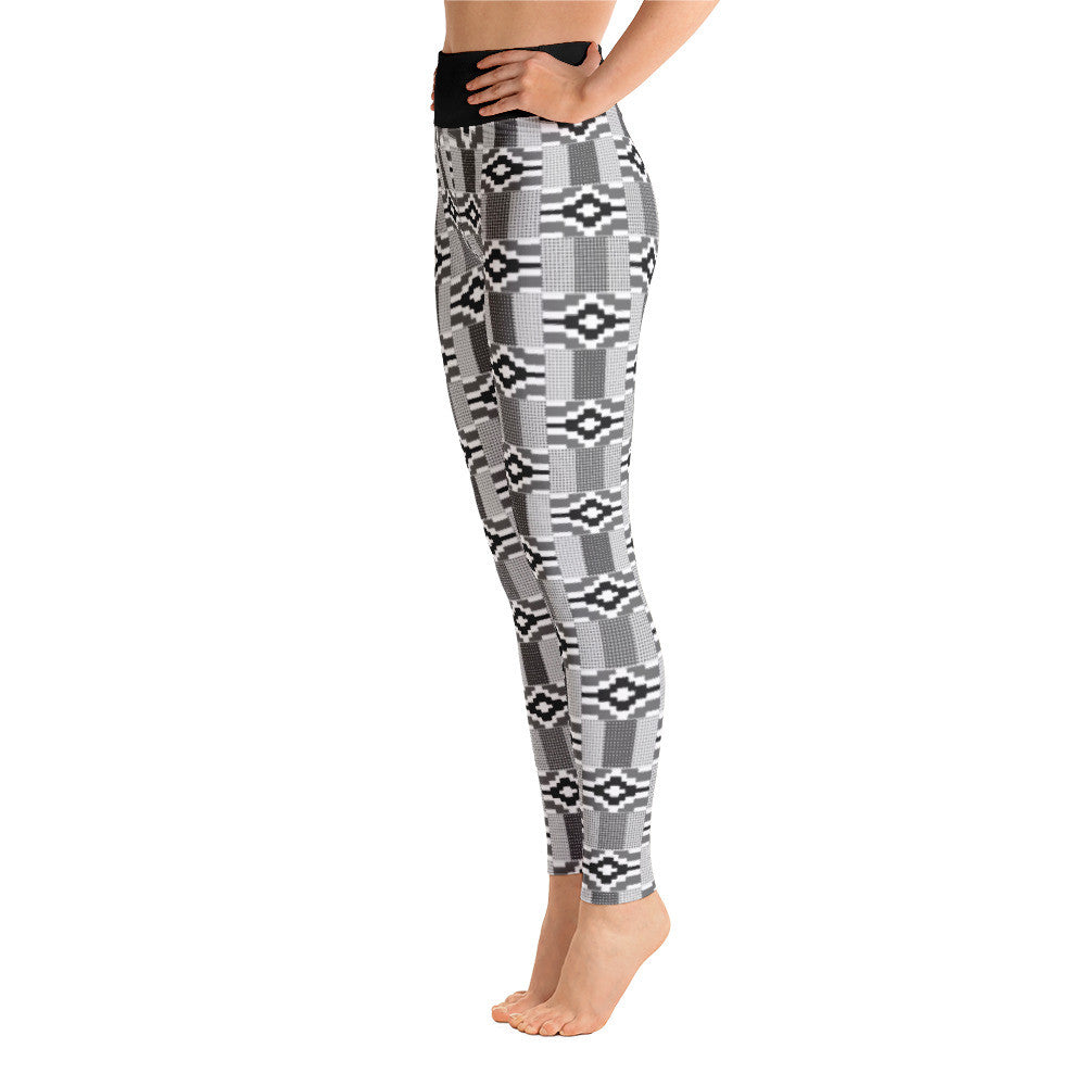 Black & White Kente Yoga Leggings - RuvaAfricWear