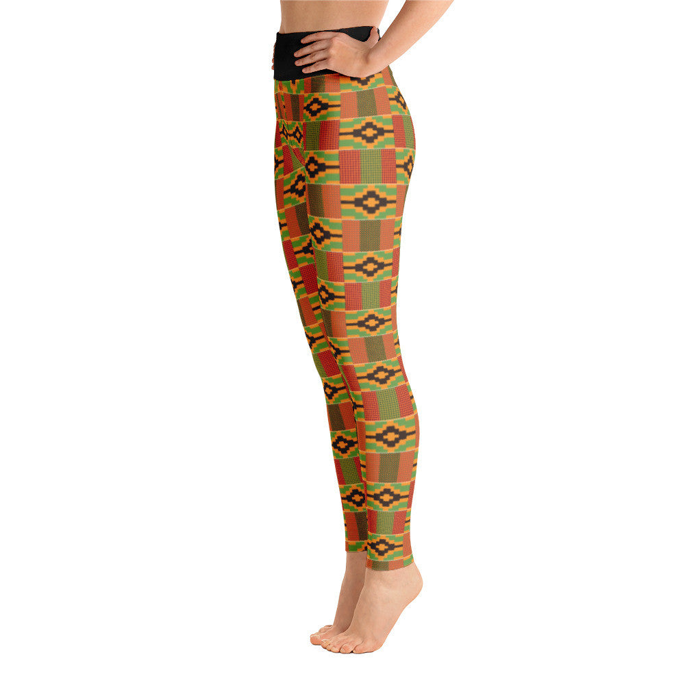 Kente & Spray paint waist Yoga Leggings - RuvaAfricWear