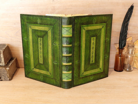 Green leather bookbinding