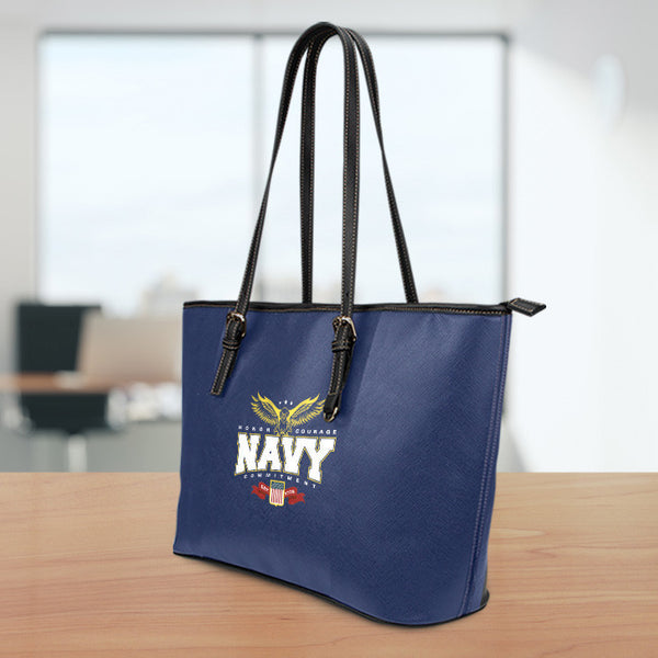Navy Large Leather Tote Bag