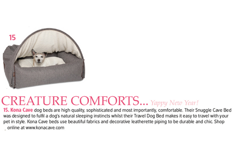 KONA CAVE® premium Snuggle Cave Dog Bed. Dogs love them!  Our grey flannel bed was highlighted in TATLER Magazine. 