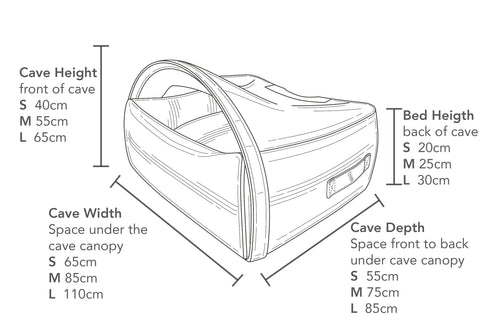 Dimensions of a KONA CAVE® Snuggle Cave Bed 